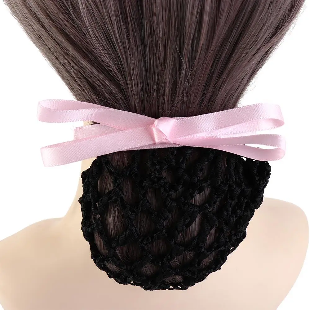 Elegant Lady Dance Headdress Bow For Nurse Mesh Hair Net Hairgrips Cover Net Women Spring Clips Korean Bun Snood Ponytail Clip