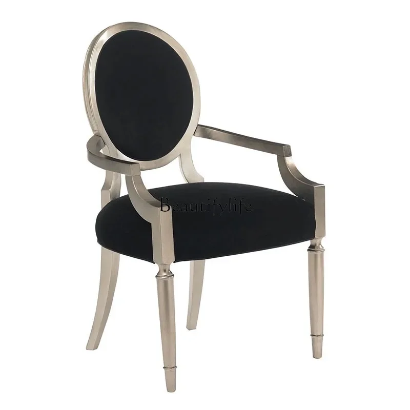 

z.American light luxury round dining table afternoon tea fabric dining chair with armrest fabric dining chair
