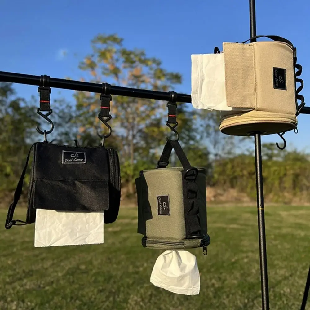 Estojo de tecido para acampamento criativo, portátil, à prova d'água, rolo de papel, saco de armazenamento com gancho, cor sólida, caixa de armazenamento de papel para acampamento