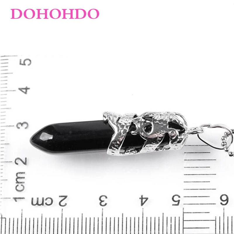 DOHOHDO Dragon Tribe Natural Stone Hexagonal Crystal Totem Quartz Prism Ethnic Pendant Necklace Hanging Jewelry for Women Men