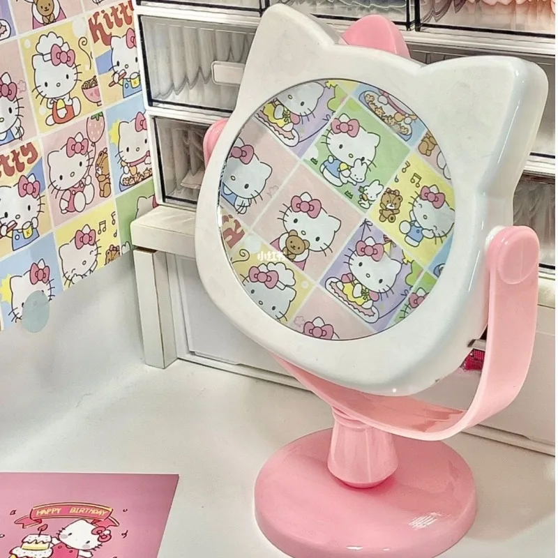 Kawaii Hello Kitty Vanity Mirror, Desktop Vertical Makeup Mirror, Sanrio Cartoon Anime Figure, Bonito Dormitório Estudantil, Presente de Férias