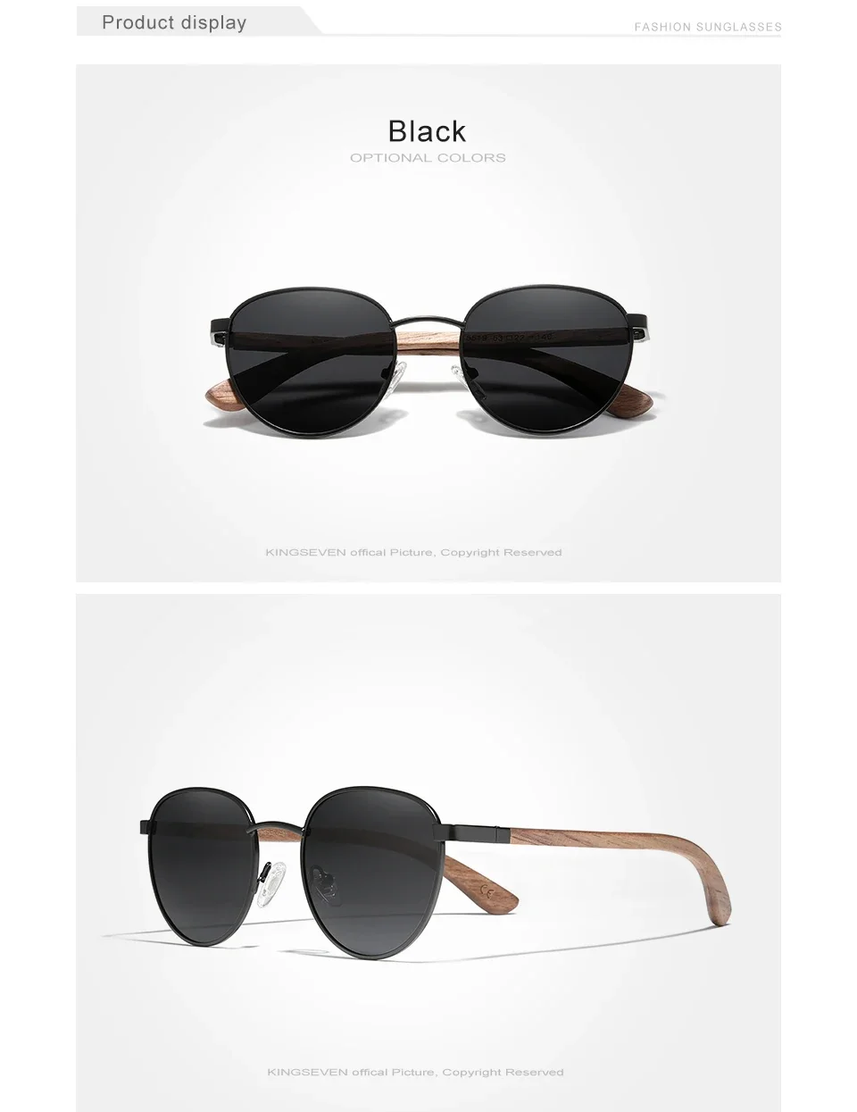 KINGSEVEN Mode Handgemachte Schwarz Walnuss Holz männer Sonnenbrille Frauen Polarisierte Spiegel Objektiv Sonnenbrille Männlichen UV400 Fahren – Detail 7