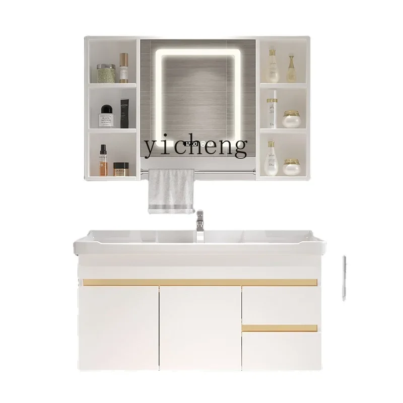 XL Solid Wood Bathroom Cabinet Combination Smart Mirror Cabinet Bathroom Hand Washing Washbasin Cabinet