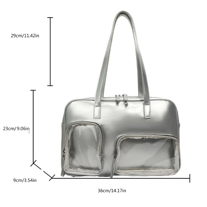 Ita Bag Handbag PU Leather Underarm Bag Clear Window Shoulder Bag for Student Women Girls Pin Display Handbags