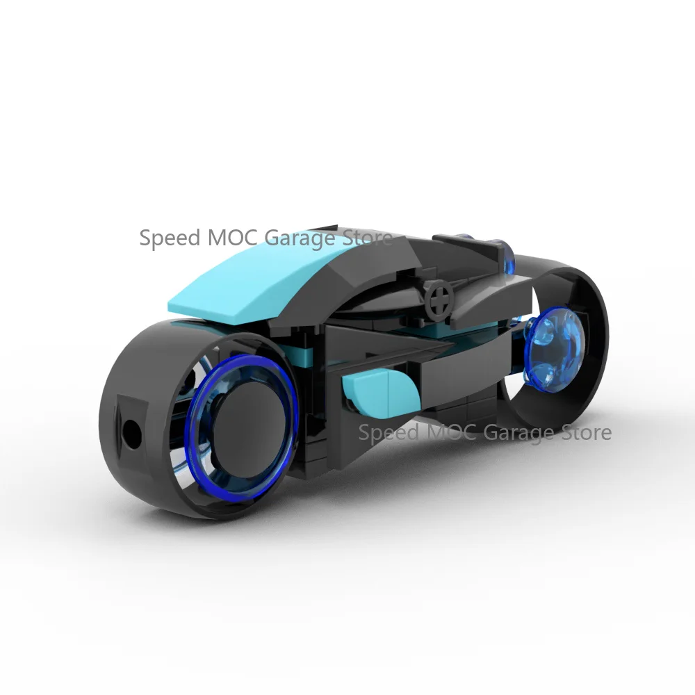 Futuristic Light Cycle MOC Building Blocks Set - Black & Cyan Sci-Fi Glowing Motorcycle Replica Model