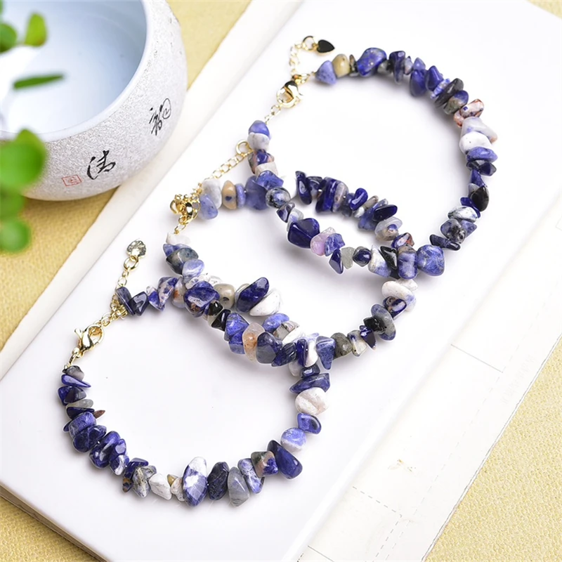 3PCS Natural Freeform Blue Sodalite Gravel Stone Bracelet Crystal Reiki Healing Stone Fashion Jewelry Gifting Gift For Women 7MM