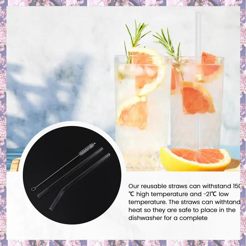 2025 Trend 12PCS Reusable Clear Glass Straws Shatter Resistant Glass Drinking Straw 6 Straight And 6 Bent With 4 Cleaning Brushe