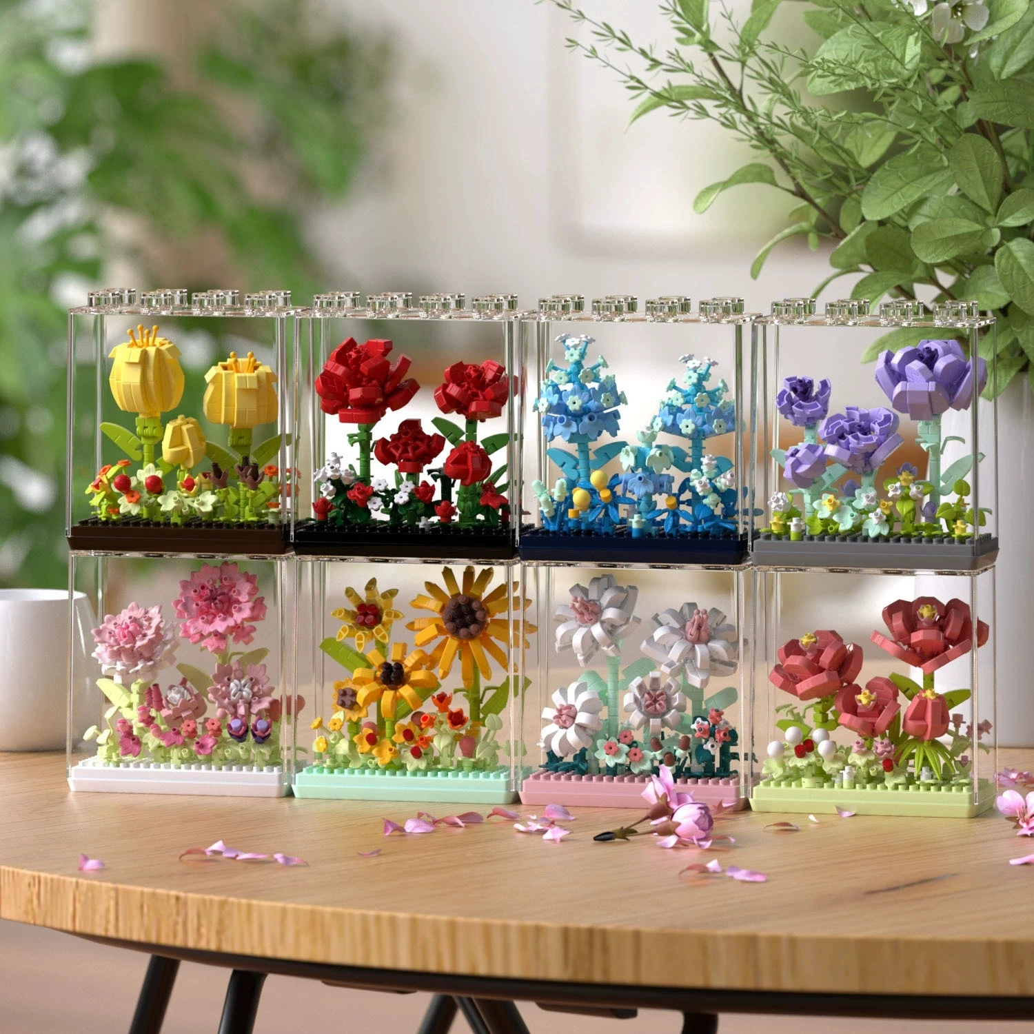 DIY DISPLAY BOX Eternal Flower Immortal Potted Rose Sunflower Gardens Romantic Building Blocks Model Bricks Kids Sets Kits Toys