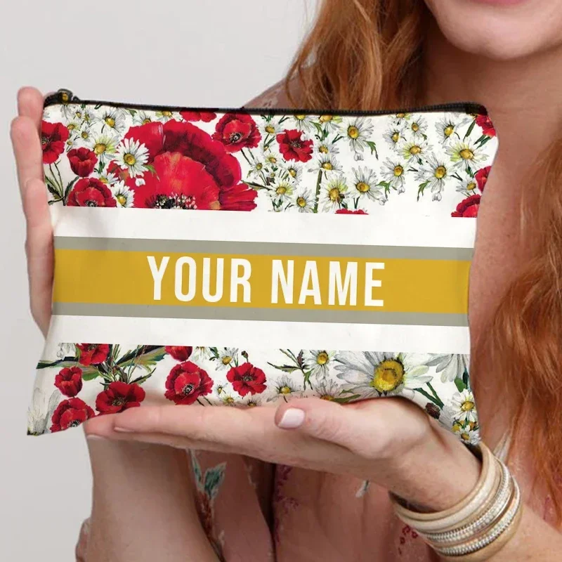 

Custom Name Travel Cosmetic Organizer Women Office Supplies Storage Pouch Canvas Personalized Gift Makeup Bag Pencil Case Purse