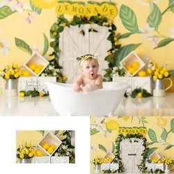 Summer Lemonade Time Backdrops Kids Baby Birthday Cake Smash Photocall Child Adult Photo Wooden Door Fruits Backgrounds