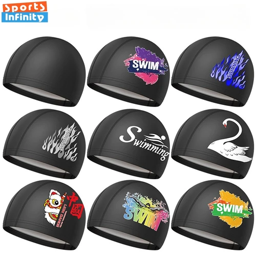 Gorros de natación para adultos, gorro de natación estampado a la moda para mujeres, gorros de natación impermeables de PU para hombres, gorro de natación con protección para los oídos, venta al por mayor