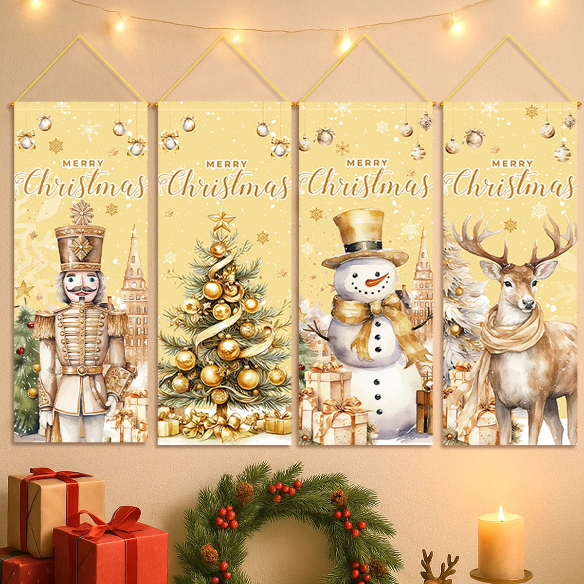 Christmas Hanging Flag Oranment Vintage Christmas House Pull Flags Hanging Decor 2025 for Home Party Fireplace Decorations 2026
