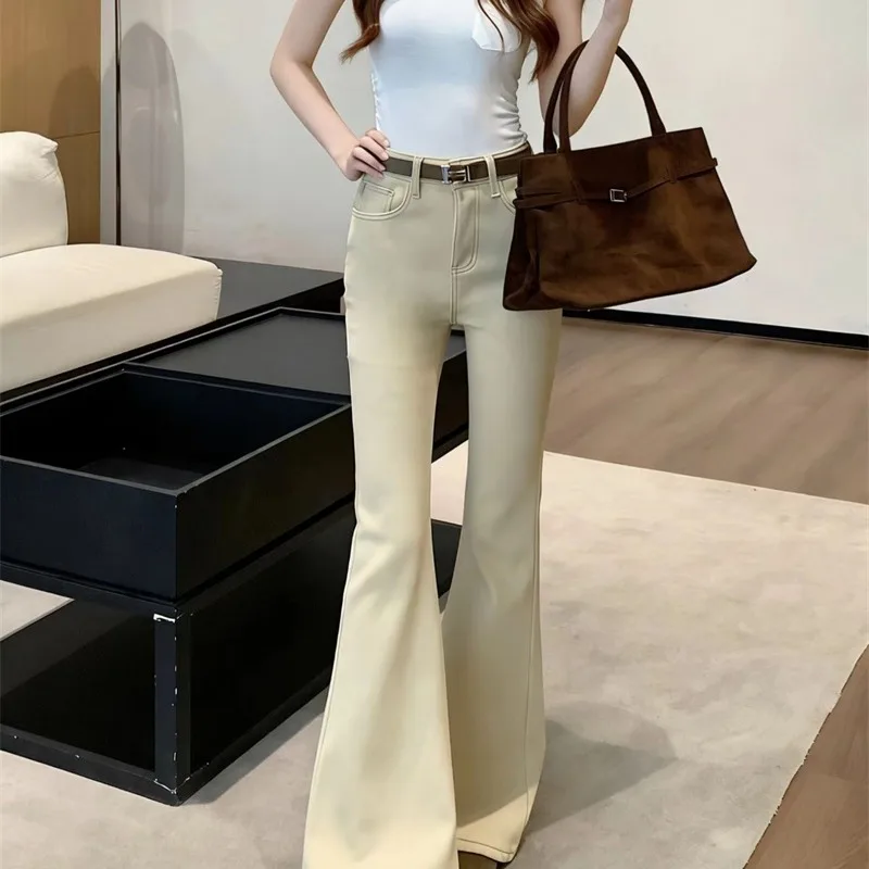 

Retro High Waist Slimming Bell Bottom Jeans Korean Style Casual Pure Color Summer New Arrival Fashionable Versatile Denim Pants