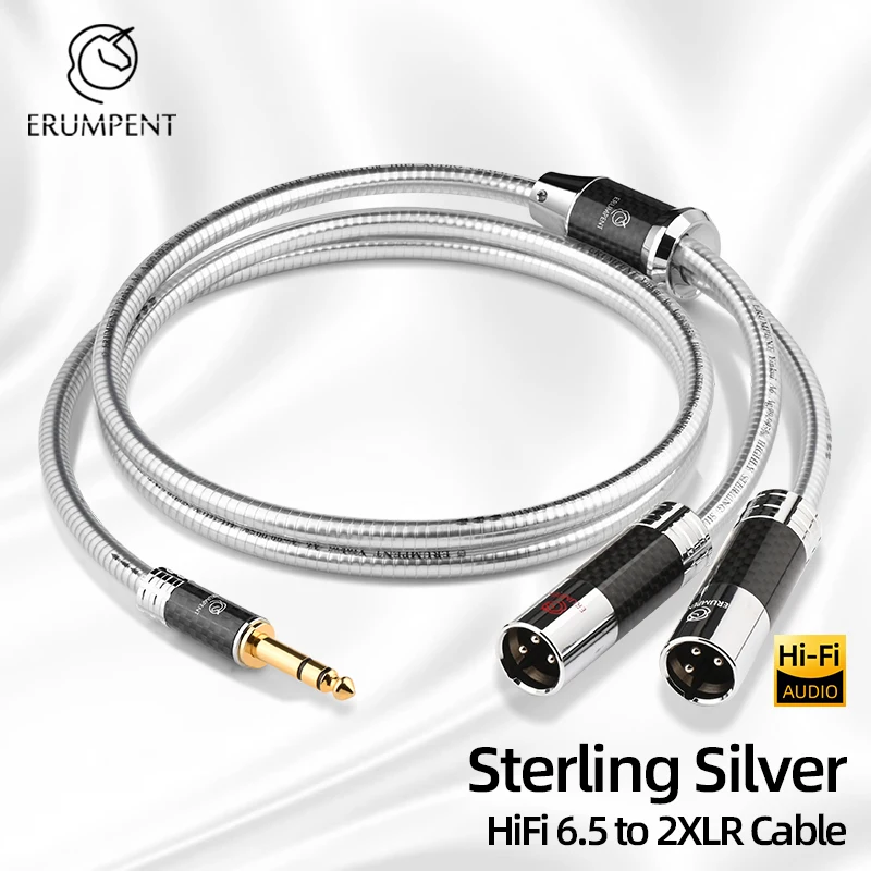 HiFi Sterling Silver 6.5mm to 2XLR Male Female Audio Cable 6.5 TRS to 3Pin XLR Y-Splitter Upgrade Cable for Microphone Amplifier
