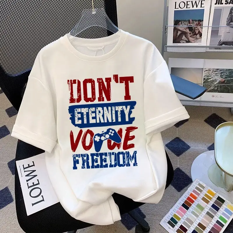 

Summer Women Short Sleeve Loose Fit Cotton Printed T-Shirt Trendy Brand Casual Half Sleeve Trendy Flow T-Shirt Base Layer Top