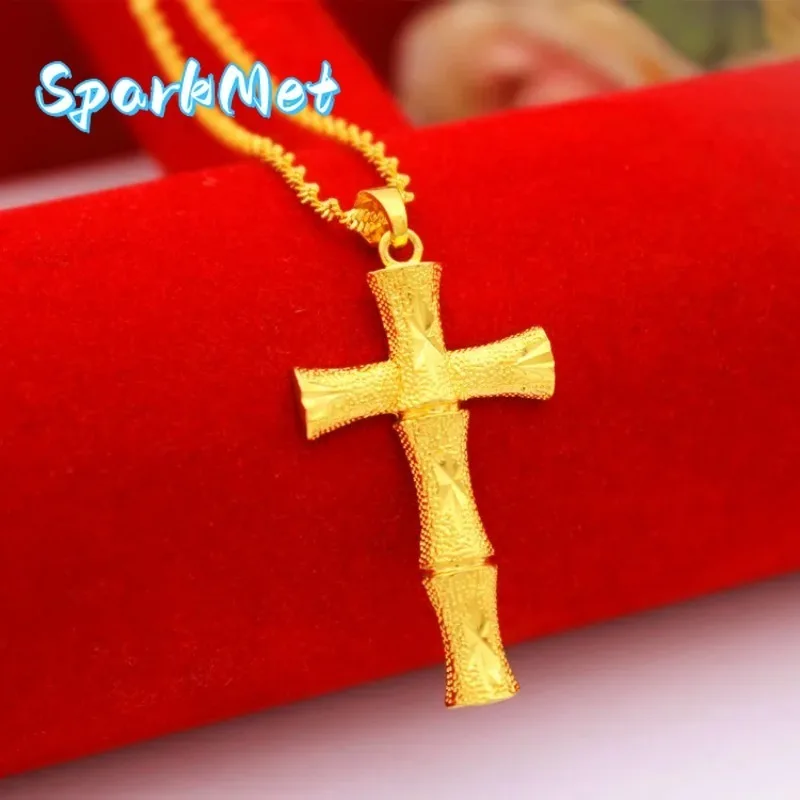 

Sparkmet Korean new 9999 24K Real Gold Jewelry Cross Pendant Necklace for Women