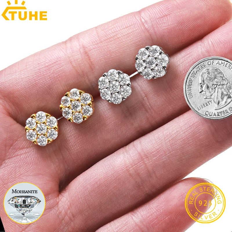 

TUHE Unisex VVS1 Moissanite Earrings 925 Silver For Women D Color VVS1 Moissanite Round Earrings Fine Jewelry