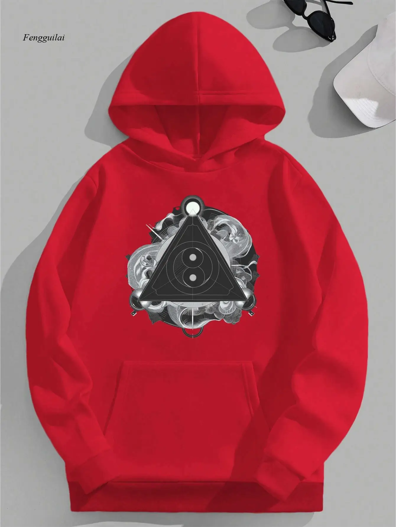 سويت شيرت بقلنسوة Yin Yang مستقبلية - تصميم رمز Yin-Yang، Yin/ Effects، هوديي فضفاض مناسب، يمكن غسلها في الغسالة #1