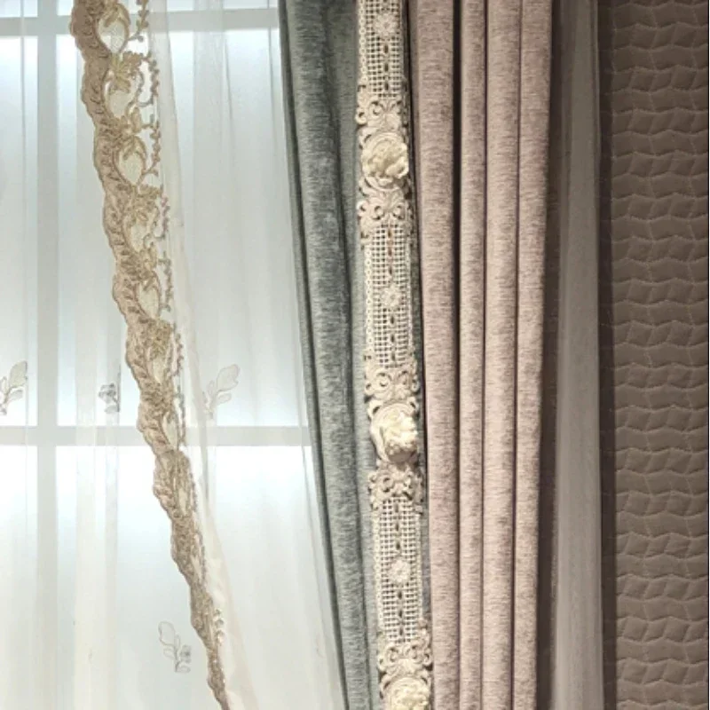 

Curtains For Living Dining Room Bedroom French Purple Gauze Curtains Chenille European Style Bay Window Screens