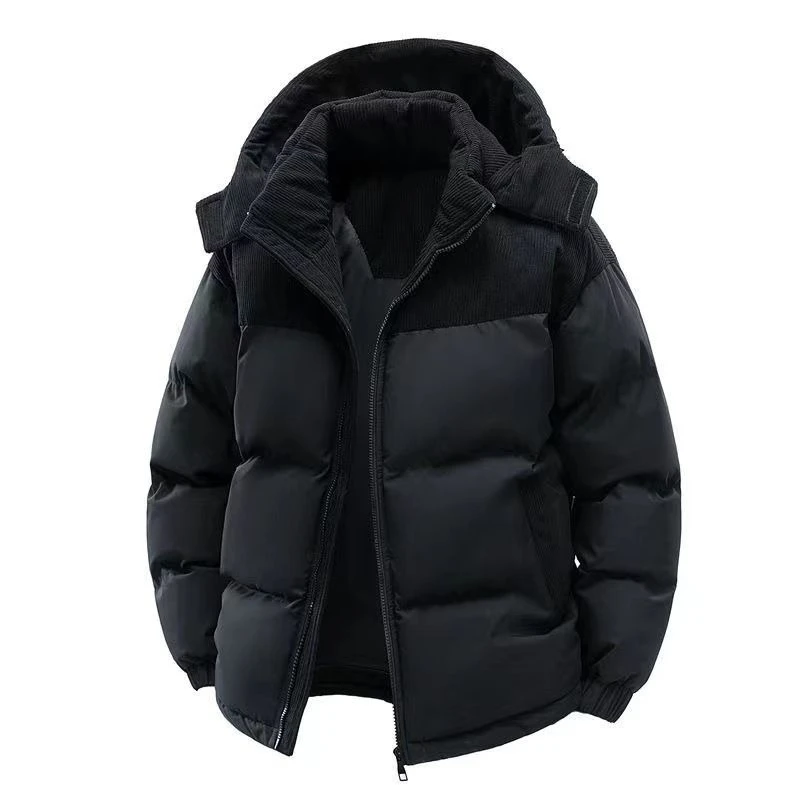 Men Women Winter Thick Corduroy Padded Jacket Detachable Hood Casual Warm Couple Cotton Coat