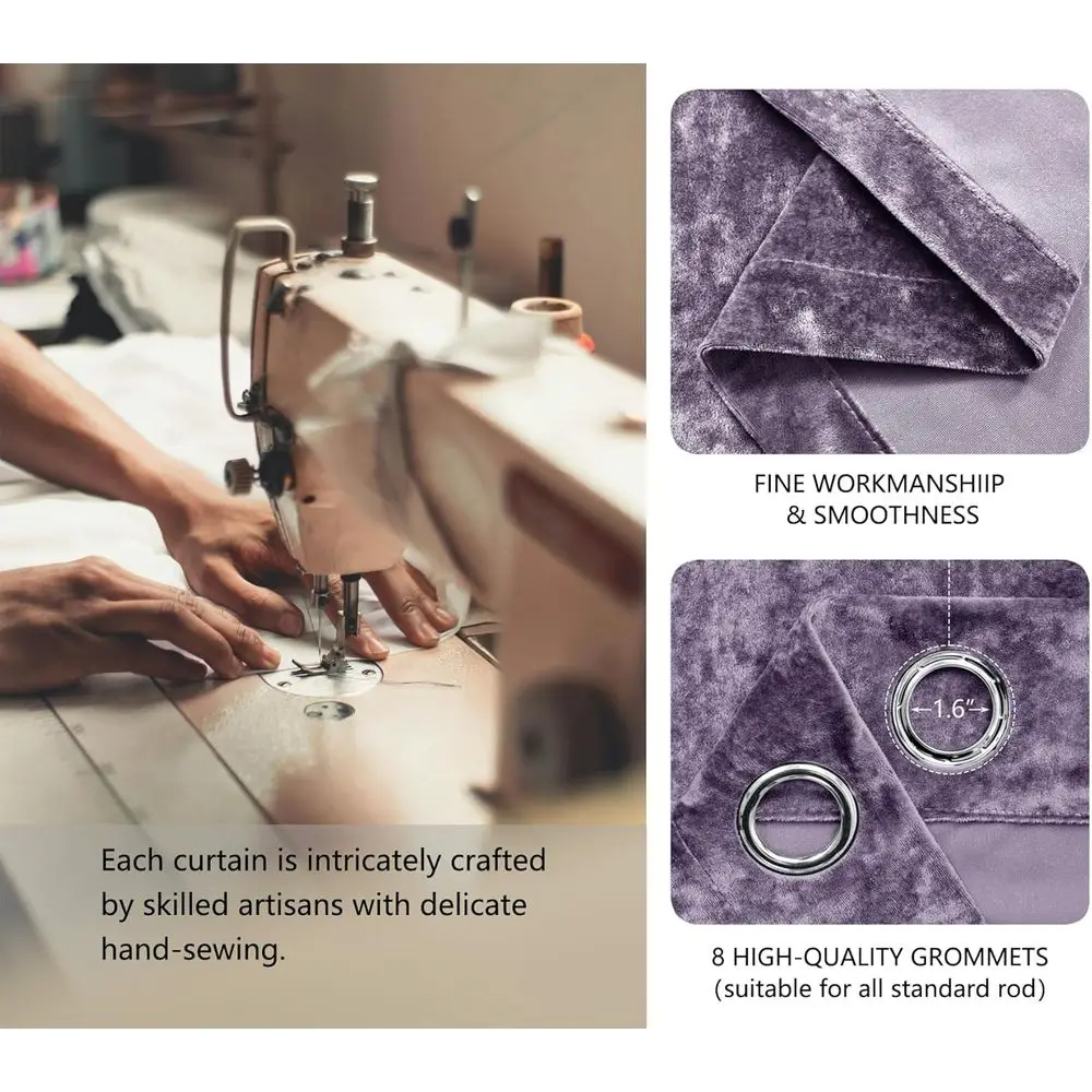 Luxurious 52x84 Lilac Purple Crushed Velvet Curtains - Thermal Insulated, Soundproof, Light Filtering for Living Spaces (Set of