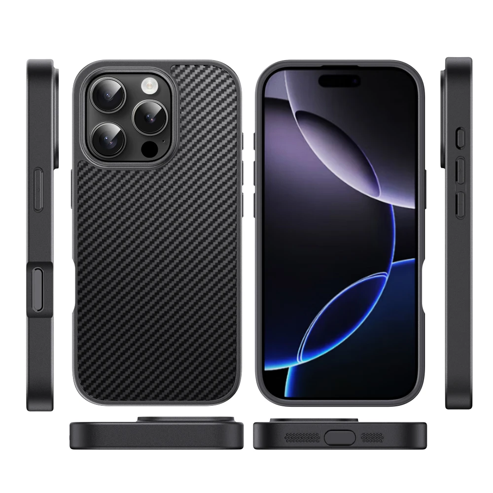 Luxuriöse, stoßfeste, matte Handyhülle für iPhone 17, 16, 14, 11, 12, 13, 15 Pro Max Air 17Pro16Pro, Kevlar-Carbonfaser-Muster, Rückseite – Detail 4