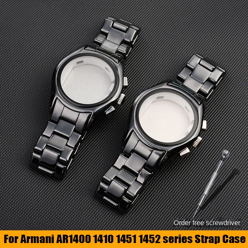 For Armani AR1452 AR1451 AR1410 AR1400 Ceramic Watchbands case High Quality Men’s Bracelet Accessories 22mm 24mm Strap Watch Set