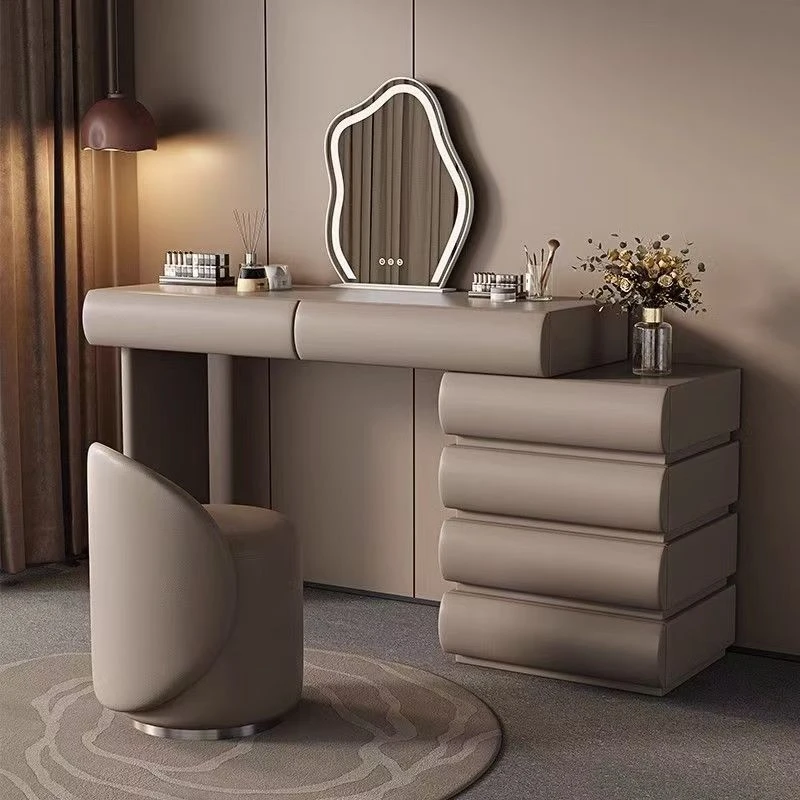 # Hot-selling Modern Vanity Table with Wooden Storage and Three-Color LED Lighted Mirror Bedroom Hotel Vanity Table