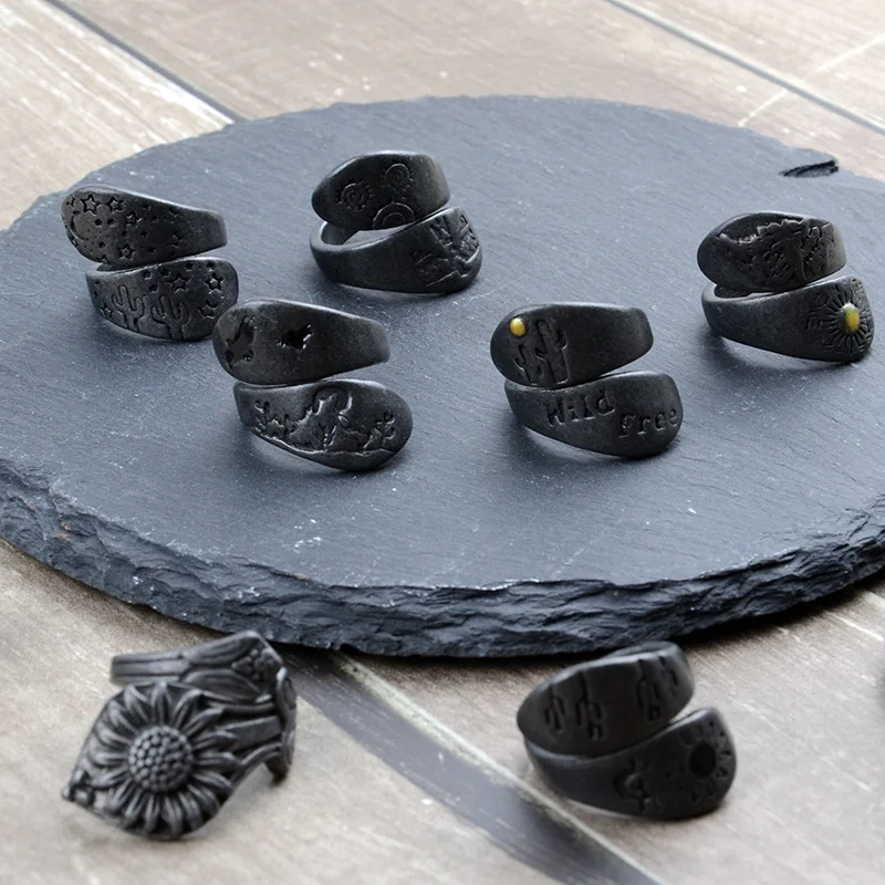 DIY accessories Amazon cross-border retro men and women stacked rings, niche design high-end landscape 9-piece combination set r