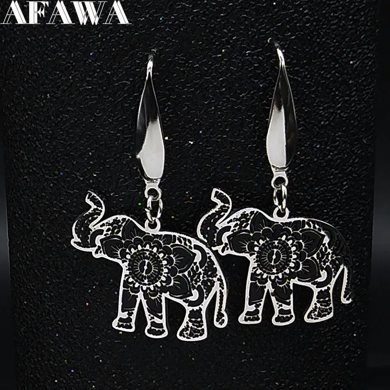 Elephant Stainless Steel Dangle Earrings Women Black Enamel Animal Earrings Jewelry pendientes acero inoxidable mujer E2036S02