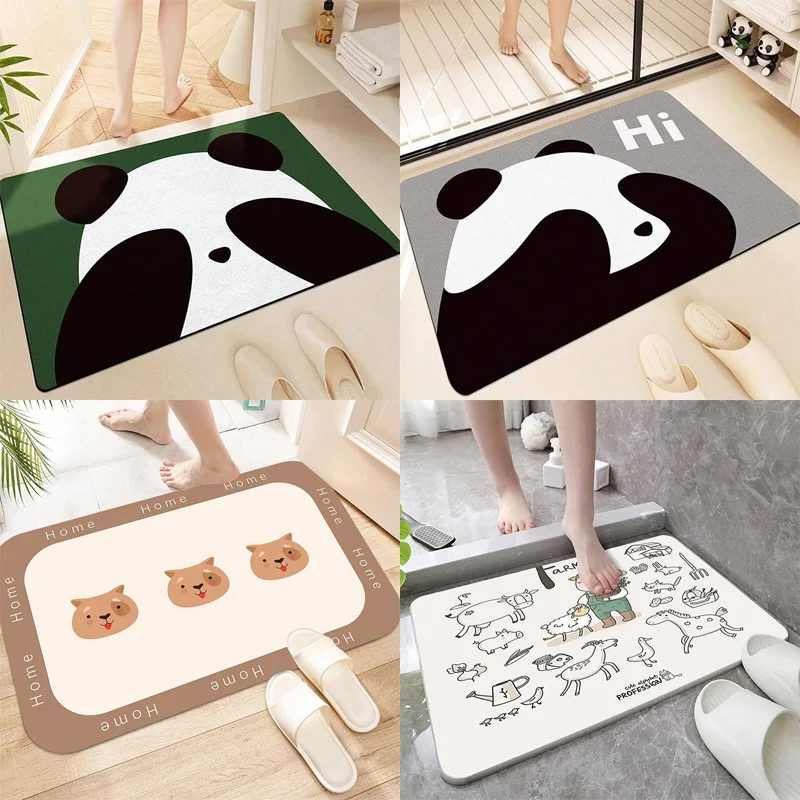 Cute Panda Non-slip Super Absorbent Door Mats Diatom Mud Bathroom Kitchen Carpet Waterproof Entrance Rug Home Living Room Decor