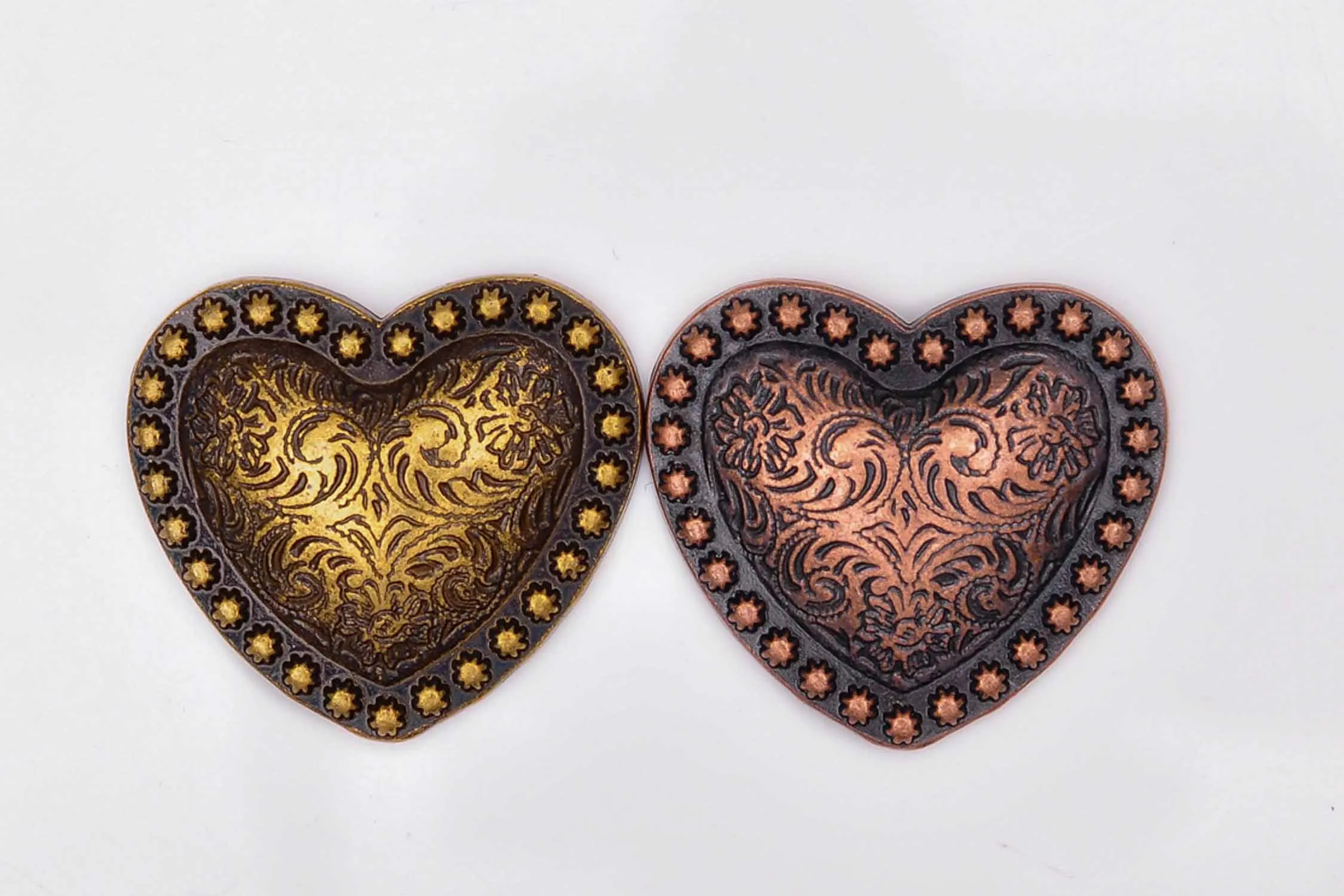 10Pcs Western Headstall Horse Tack Love Heart Antique Copper Floral Berry Saddle Leathercraft Conchos 1-1/8 Inches Screwback