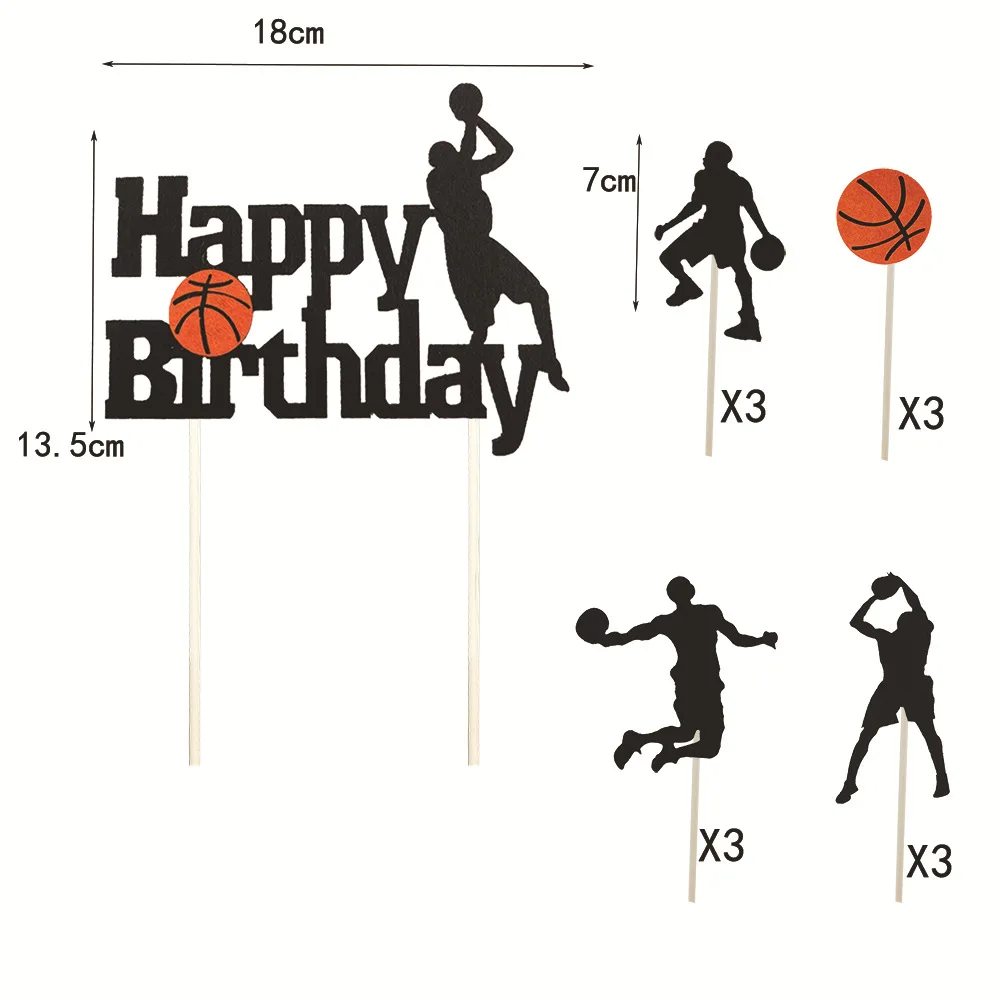 Adornos para tartas de cumpleaños con temática de baloncesto para niños, adornos de fieltro para postres, magdalenas y letreros, 12/13/1 piezas