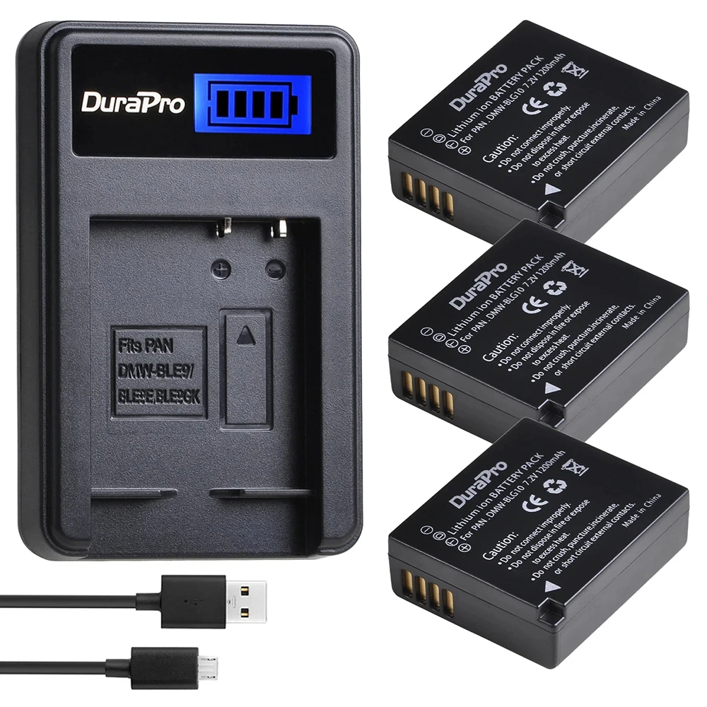 

DuraPro 1200mAh BLG10 BLG10E DMW-BLE9 DMW-BLG10 Battery +LCD USB Charger for Panasonic LUMIX GF5 GF6 GX7 LX100 GX80 GX85 Camera