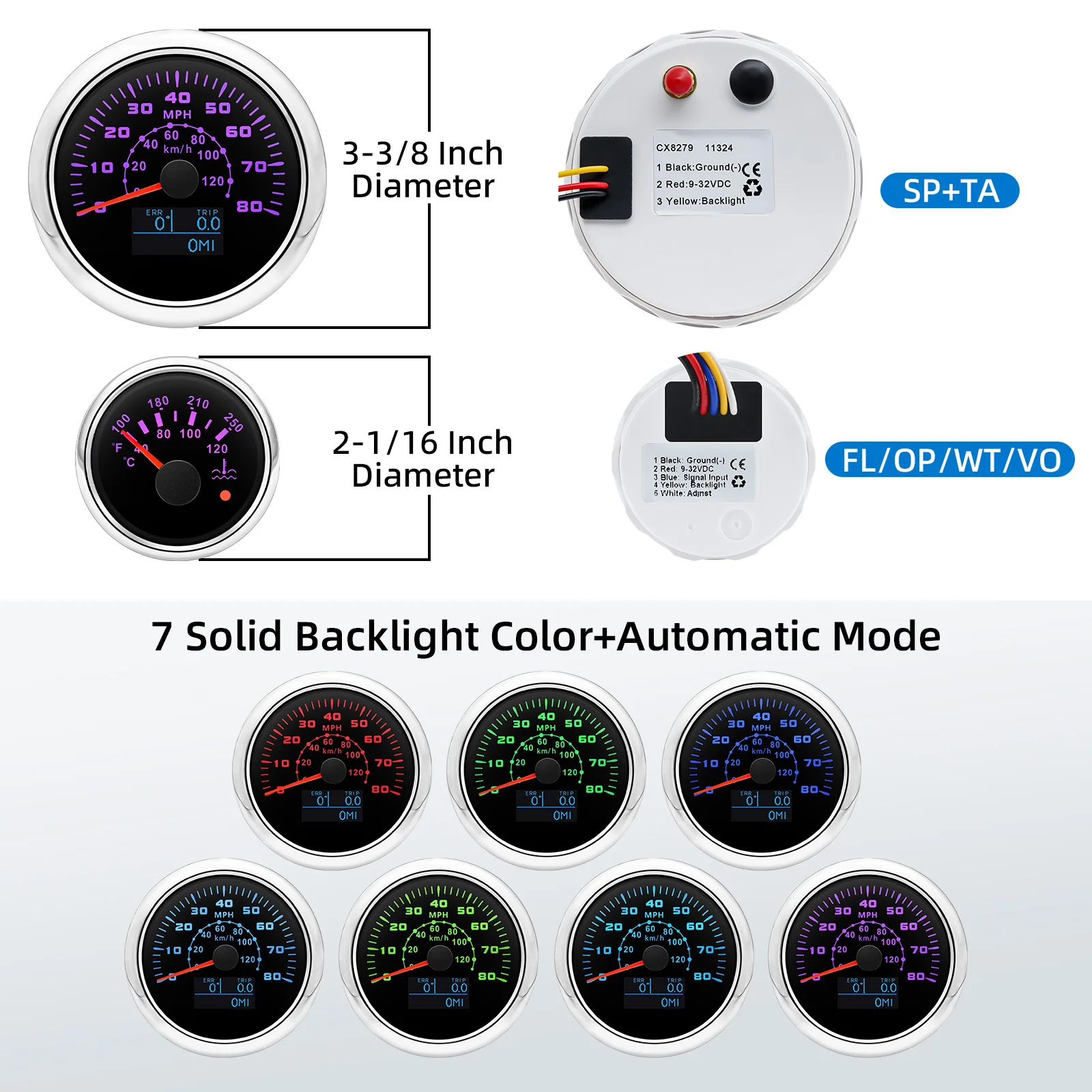6 Gauge Set with Senders 85MM GPS Speedometer 80MPH 8000RPM Meter Tachomter Fuel Gauge Volt Water Temperature Oil Pressure 9-32V