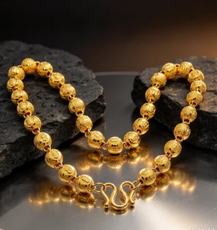 9999 gold 15mm thick three-dimensional relief auspicious and peaceful Buddha bead necklace for men, new style
