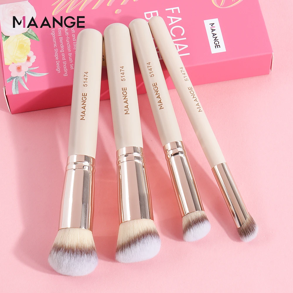 MAANGE-Ensemble de pinceaux de maquillage essentiels, manche en bois, poudre de bain, cadeau de préhension, base, haute qualité, 4 pièces