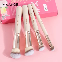 MAANGE 4Pcs Brush Make Up Set Essential Makeup Brushes For Base Makeup High-Quality Wooden Handle Strong Powder Grasping Gift