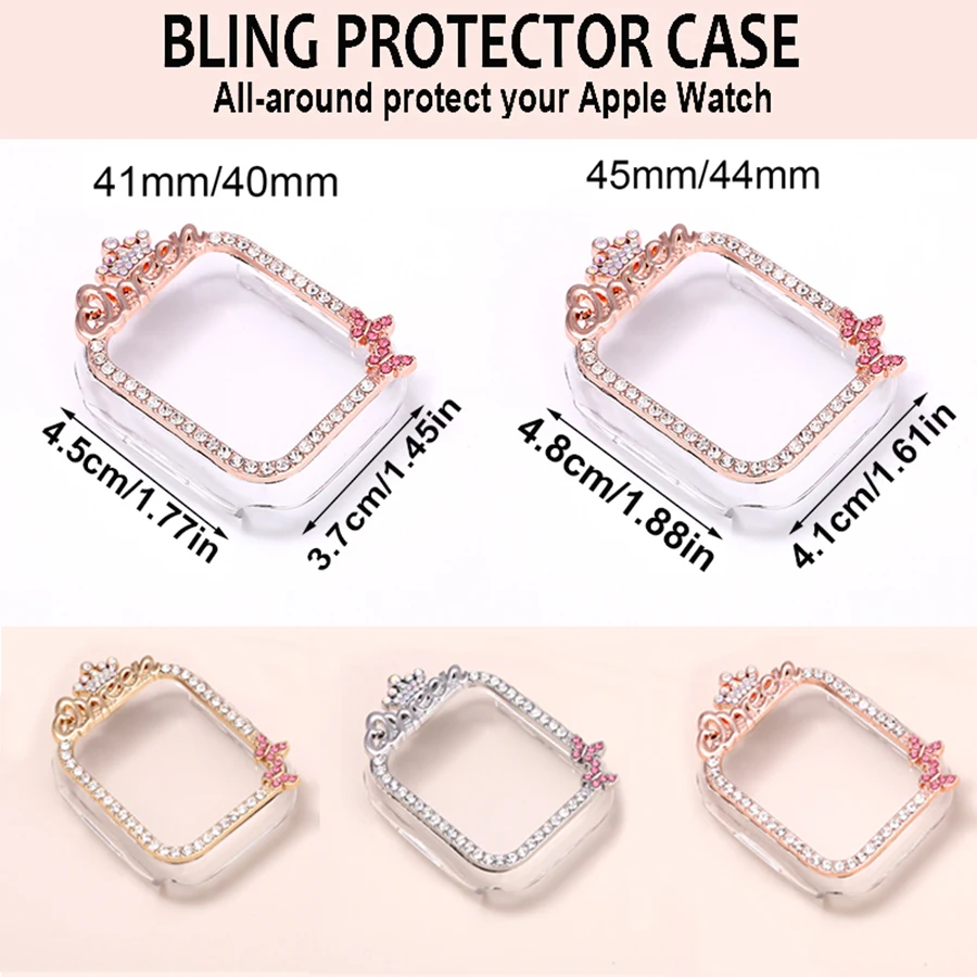 Protective Case for Apple Watch Case 41mm 45mm Bling Crown Rhinestone Women Bumper Frame Anti-Scratch For IWatch Series 9 8 7 6