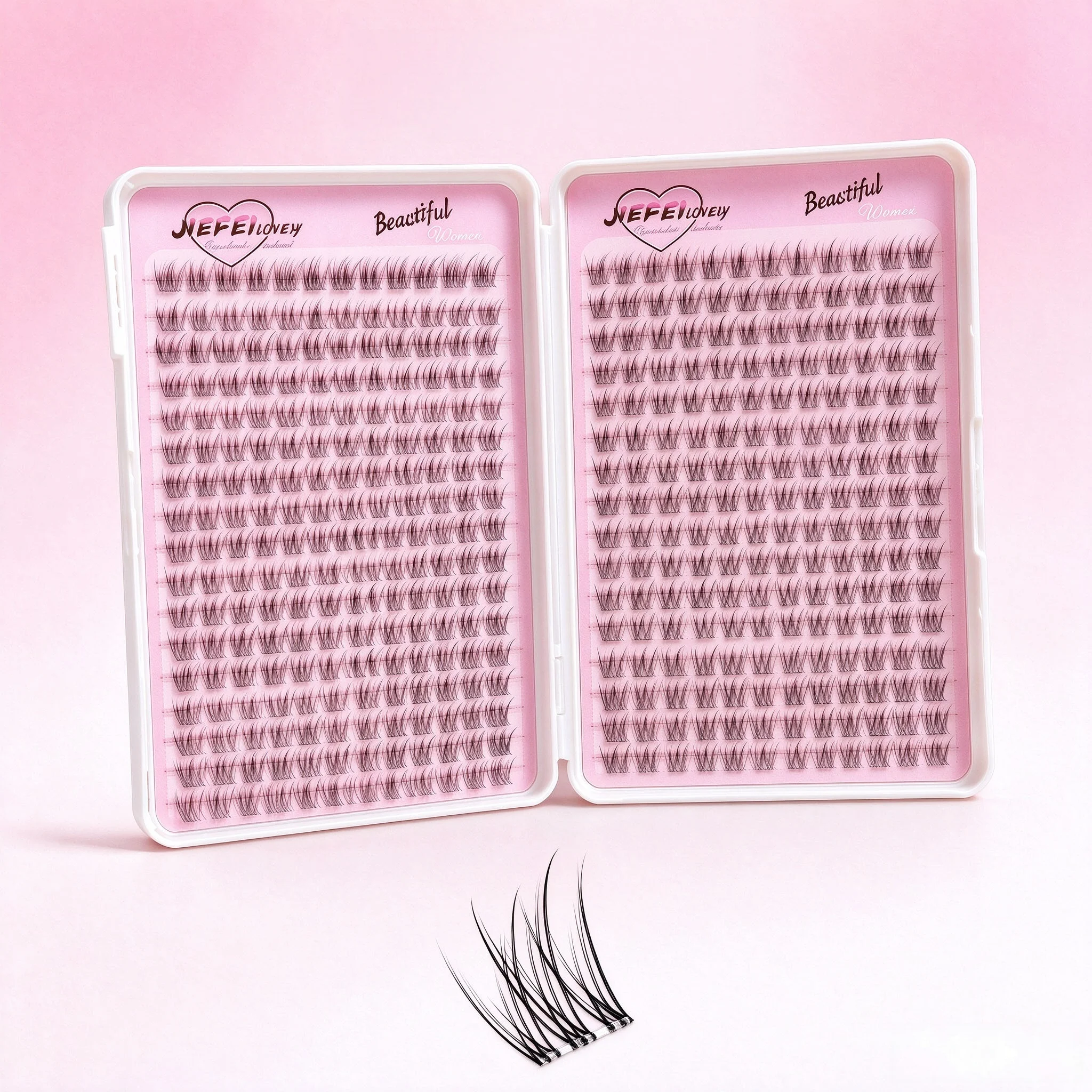32 Rows Fishtail Cluster Lashes Natural Individual Lash Extensions DIY at Home Reusable