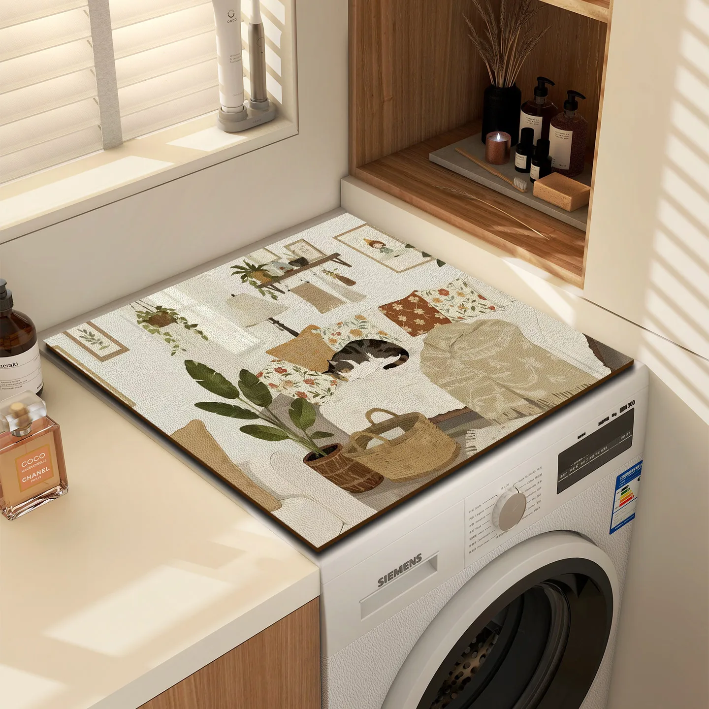 VIKAMA Forest Oil Painting Multi Cat Washing Machine Top Mat Garden Animal Print Waterproof Anti Dust Laundry Dryer Surface Pad