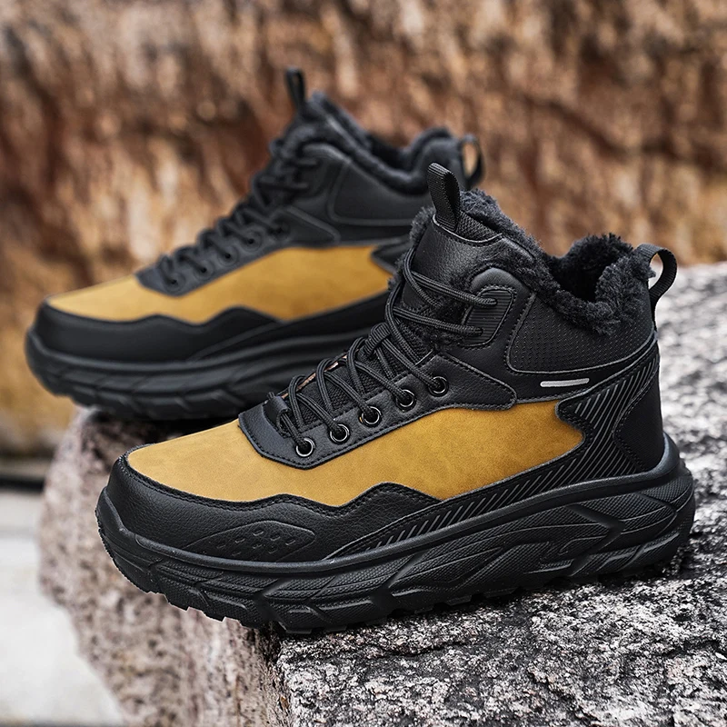 

Men Trendy Sneakers Winter Warm Snow Boots Non-slip Wear-resistant Outdoor Sneakers Comfortable Lightweight Hiking Shoes