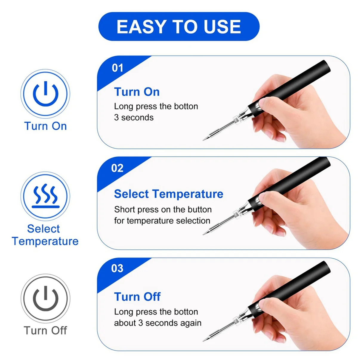 Cordless Soldering Iron Kit, USB Rechargeable Portable Cordless Soldering Iron with 3PCS Soldering Tips Soldering Iron