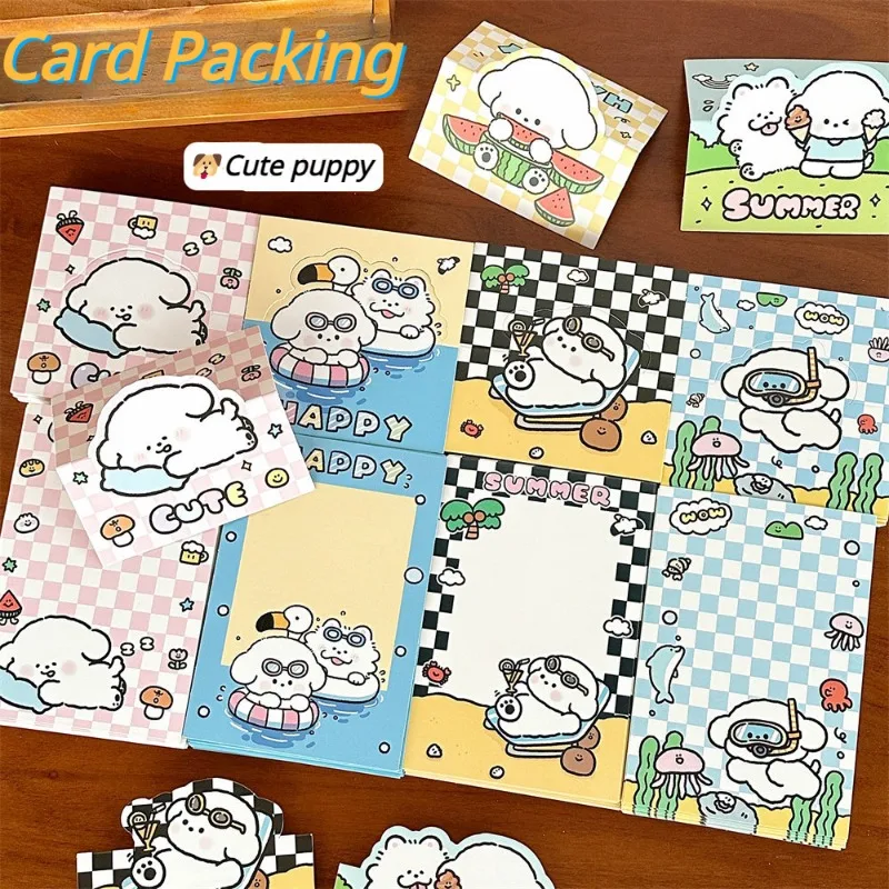 

10Pcs Korean Cute Cartoon Puppy Grid Card Head Card Back Kpop Star 3 Inch Photo Card DIY Decor Packing Material Gift Packaging