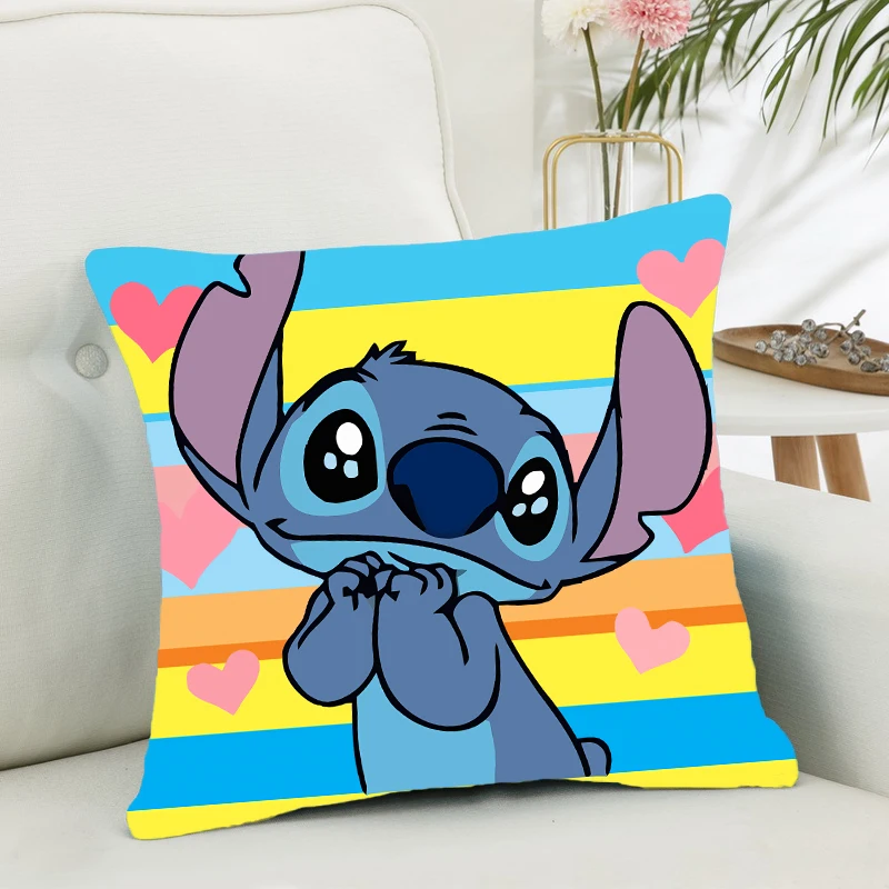 45cm Disney Stitch Pillowcase Cartoon Printed Cushion Cover Soft Cute Sofa Chair Home Decoration Pillow Cover Birthday Gifts