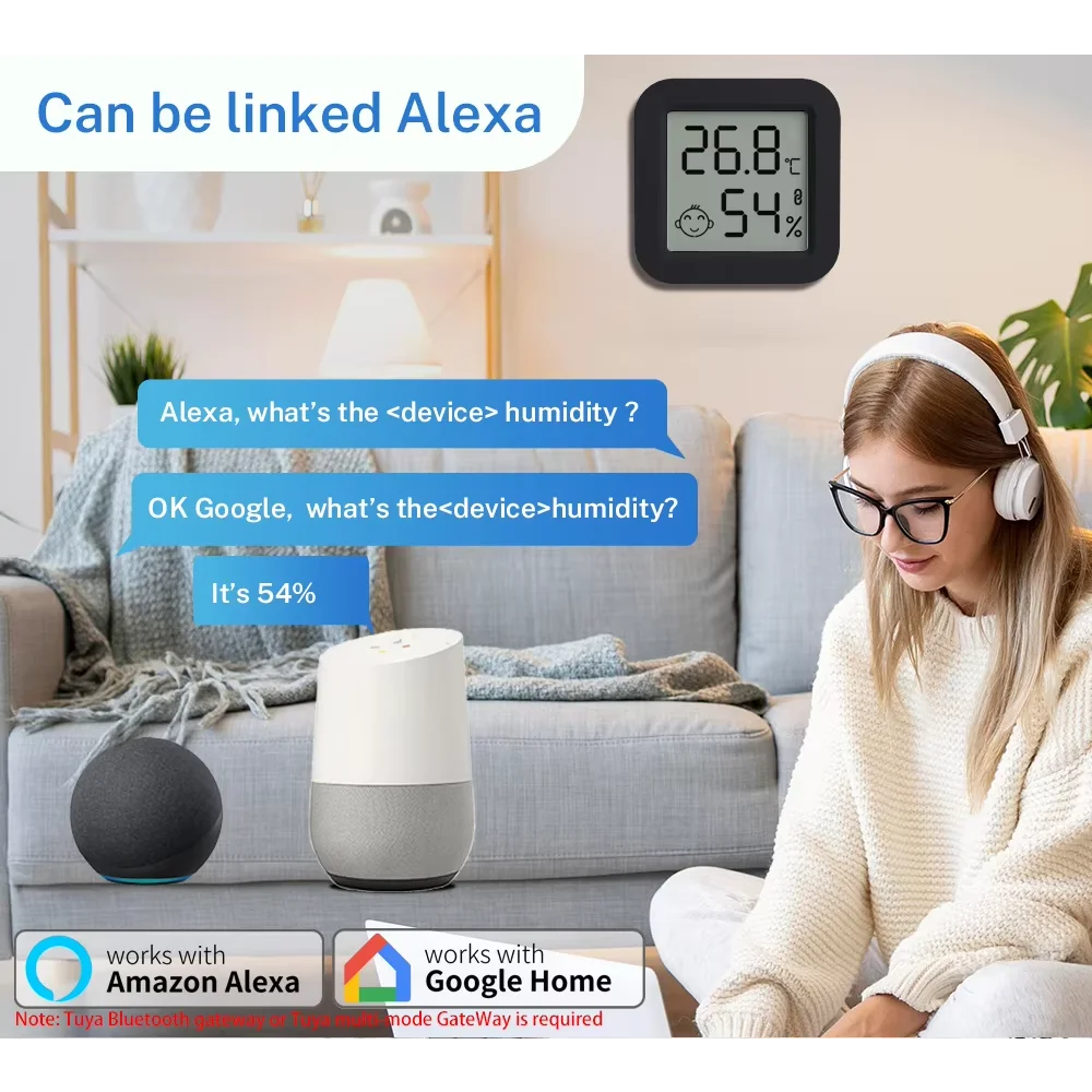 Tuya Smart Home Temperature Humidity Sensor LCD Thermometer Hygrometer Display BT-Compatible APP Support Alexa Google Assistant
