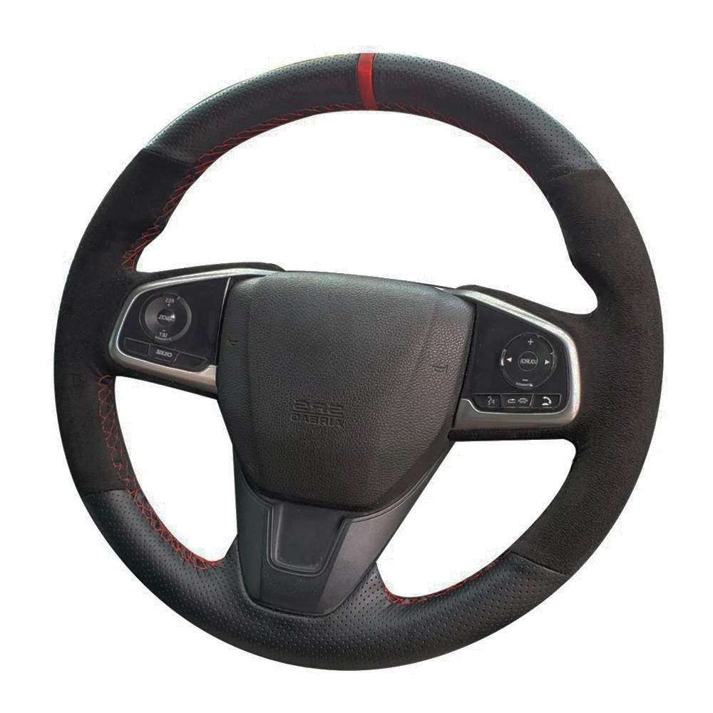 

Braid Car Steering Wheel Cover Hand Sewing Anti-Slip Suede Genuine Leather For Honda Civic 10th Gen 2016-2019 Car Accessories