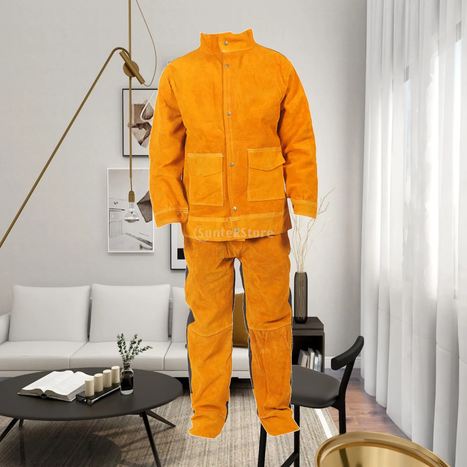 Welding Apparel Set for Men Cowhide Leather Smock Trousers Heat Shield for Blacksmith Workshop