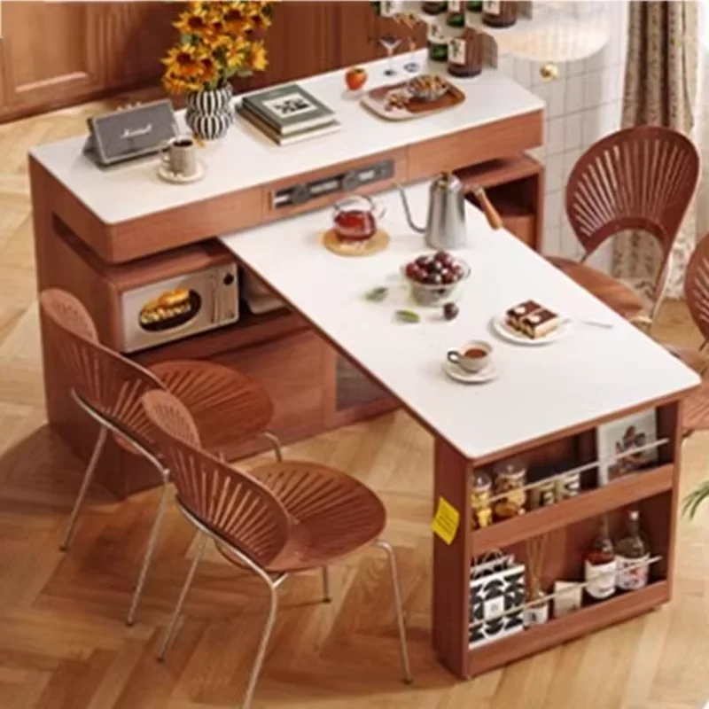 Functional Socket Luxury Dining Table Wooden Chairs Sets Kitchen Extensible Tables Restaurant Island Mesas De Comedor Furniture