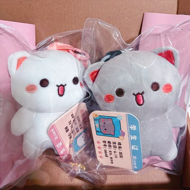 Kawaii mitao gato pêssego gato pingente de pelúcia boneca brinquedos de pelúcia recheado 10cm bonecas animais macio dos desenhos animados gato casal presente pingente